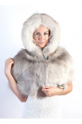 Sapphire Fox fur shawl - with hood